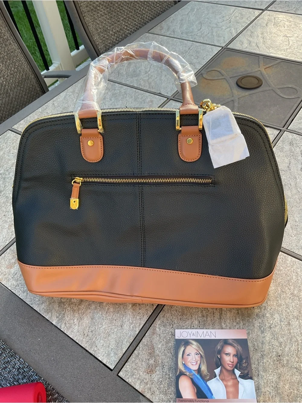 Joy & Iman black pebble leather satchel NWT